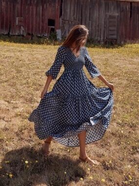 Christy Dawn The Basil Maxi Dress in Sea Block - Size XS/S